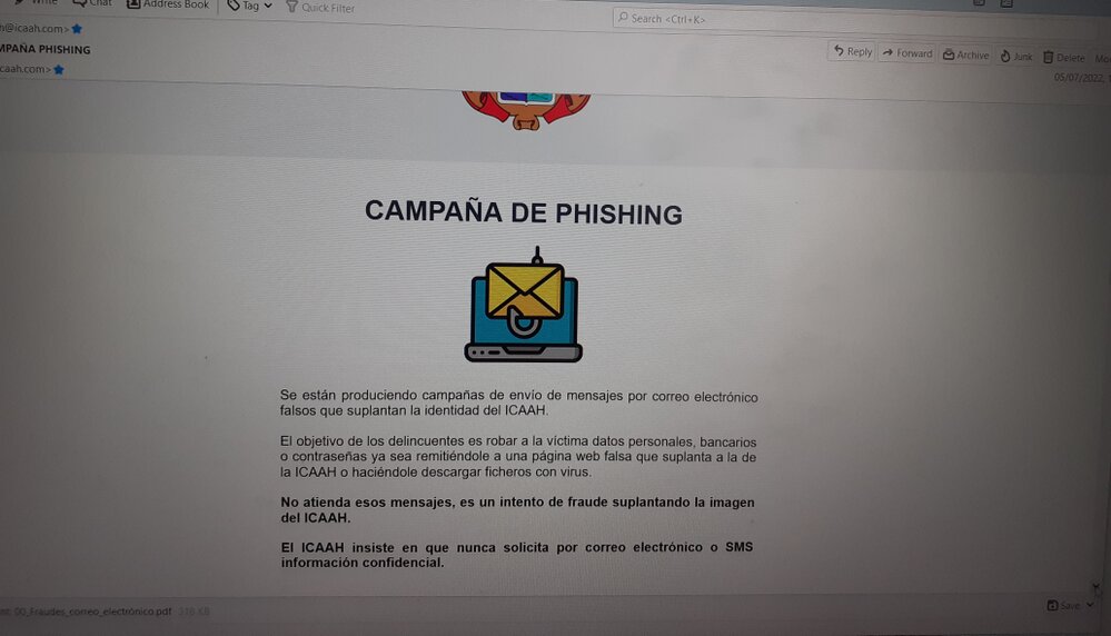 29/08/2022- Comunicaciones enviadas por el Ilustre Colegio de Abogados de Alcalá de Henares que alertan sobre el  envío de mensajes por correo electrónico falsos que suplantan la identidad del ICAAH